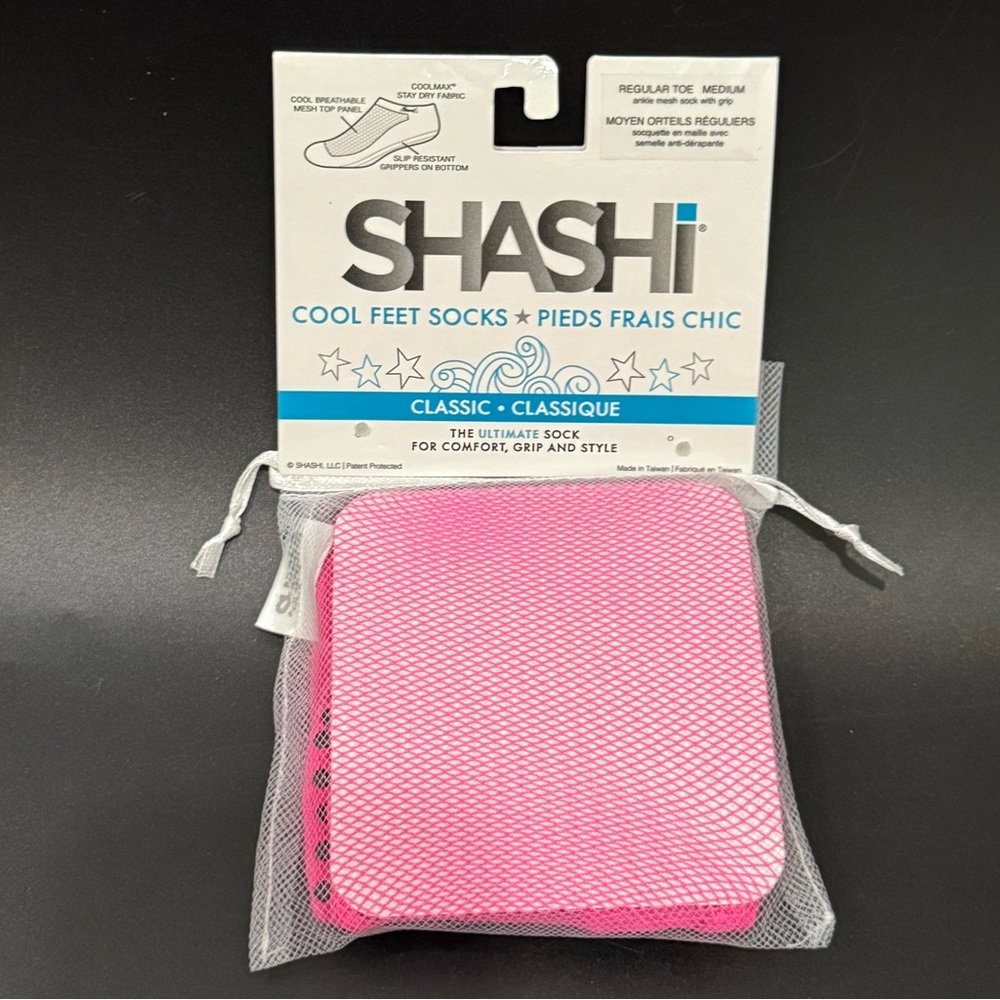 SHASHI Classic Mesh Style Regular Toe Pink Barre Pilates Yoga Full Grip Socks M